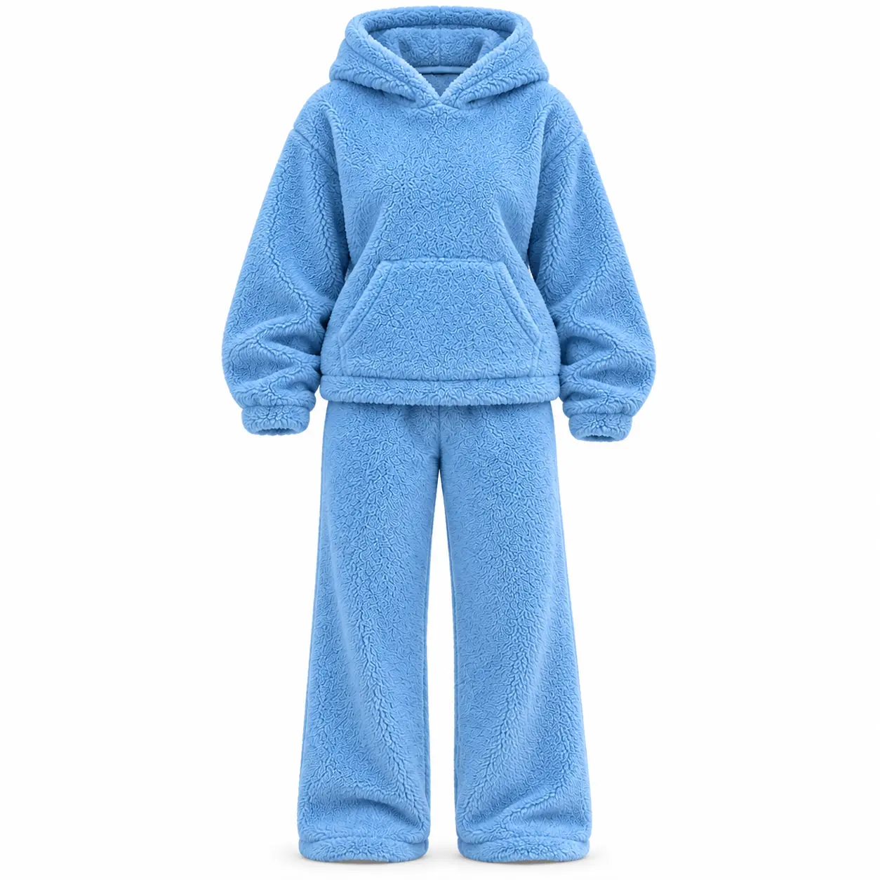 Women’s Blue Fuzzy Hoodie & Wide-Leg Lounge Set