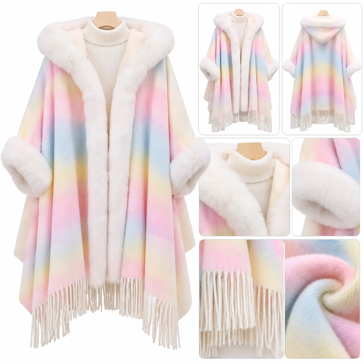 Women’s Pastel Rainbow Fuzzy Winter Jacket