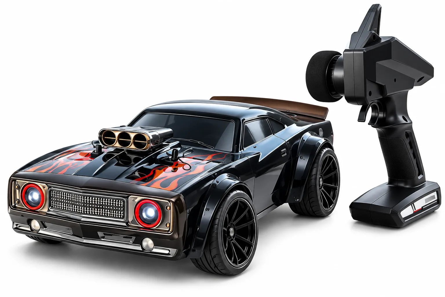 Black Muscle RC Sports Car with LED Lights & Remote Control