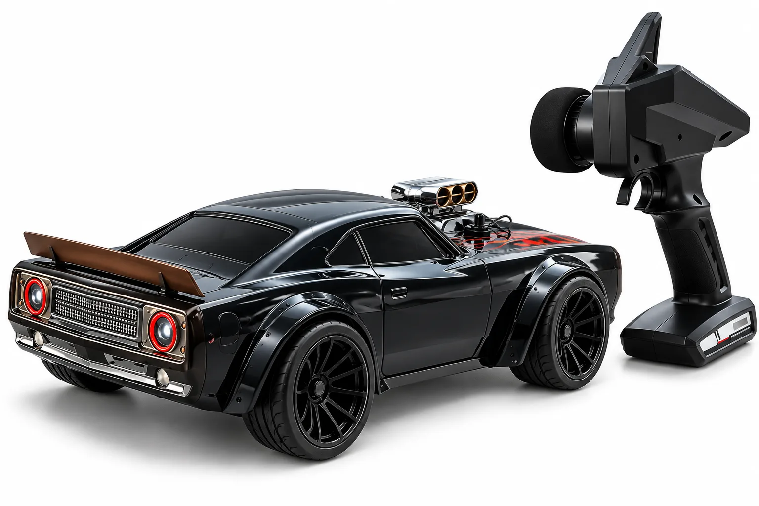 Black Muscle RC Sports Car with LED Lights & Remote Control