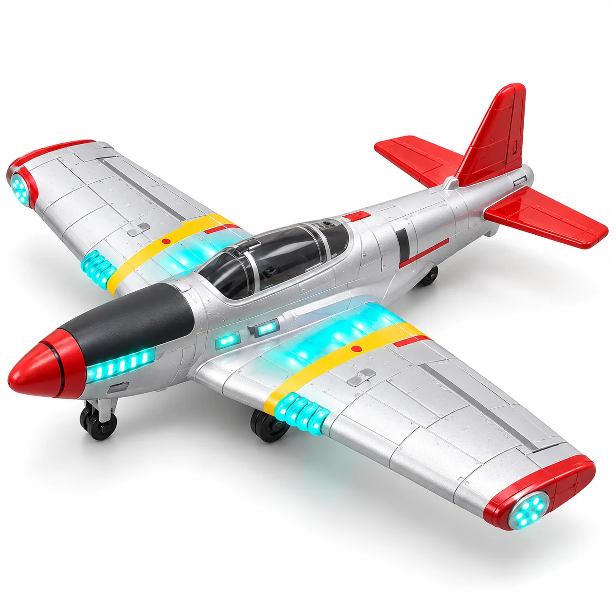 Silver RC Airplane with LED Lights & Remote Control