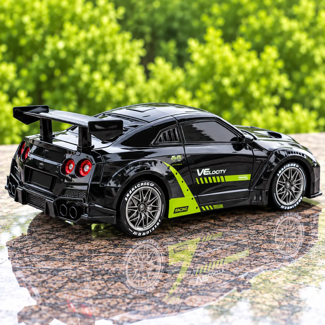 Black & Lime Racing RC Sports Car with Rear Spoiler & Remote Control