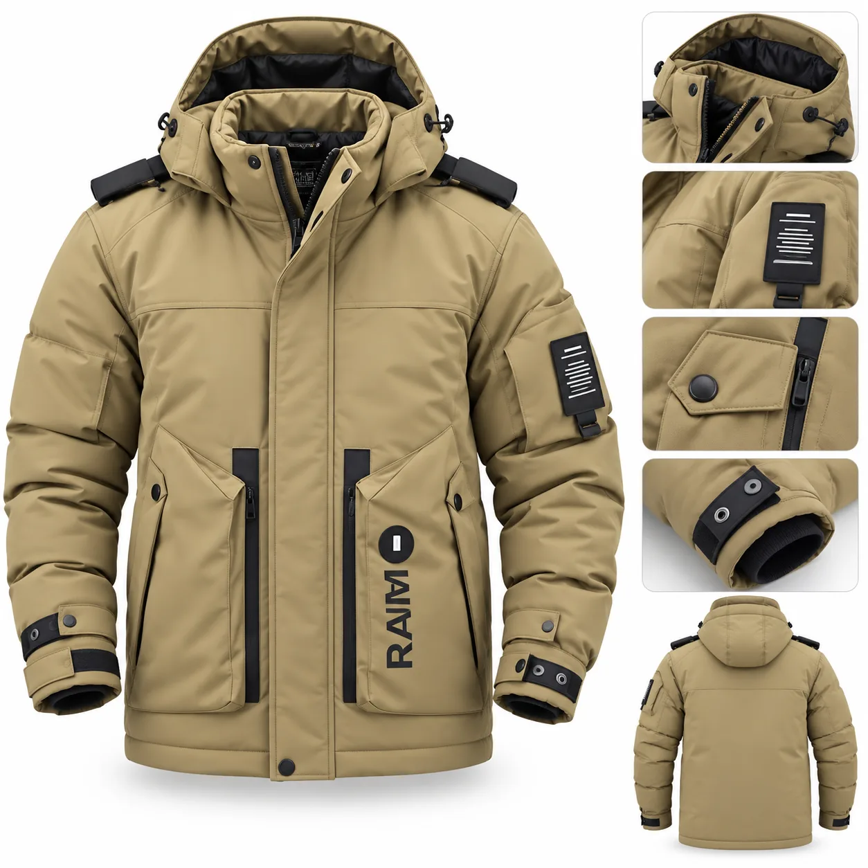 Men’s Khaki Winter Hooded Puffer Jacket