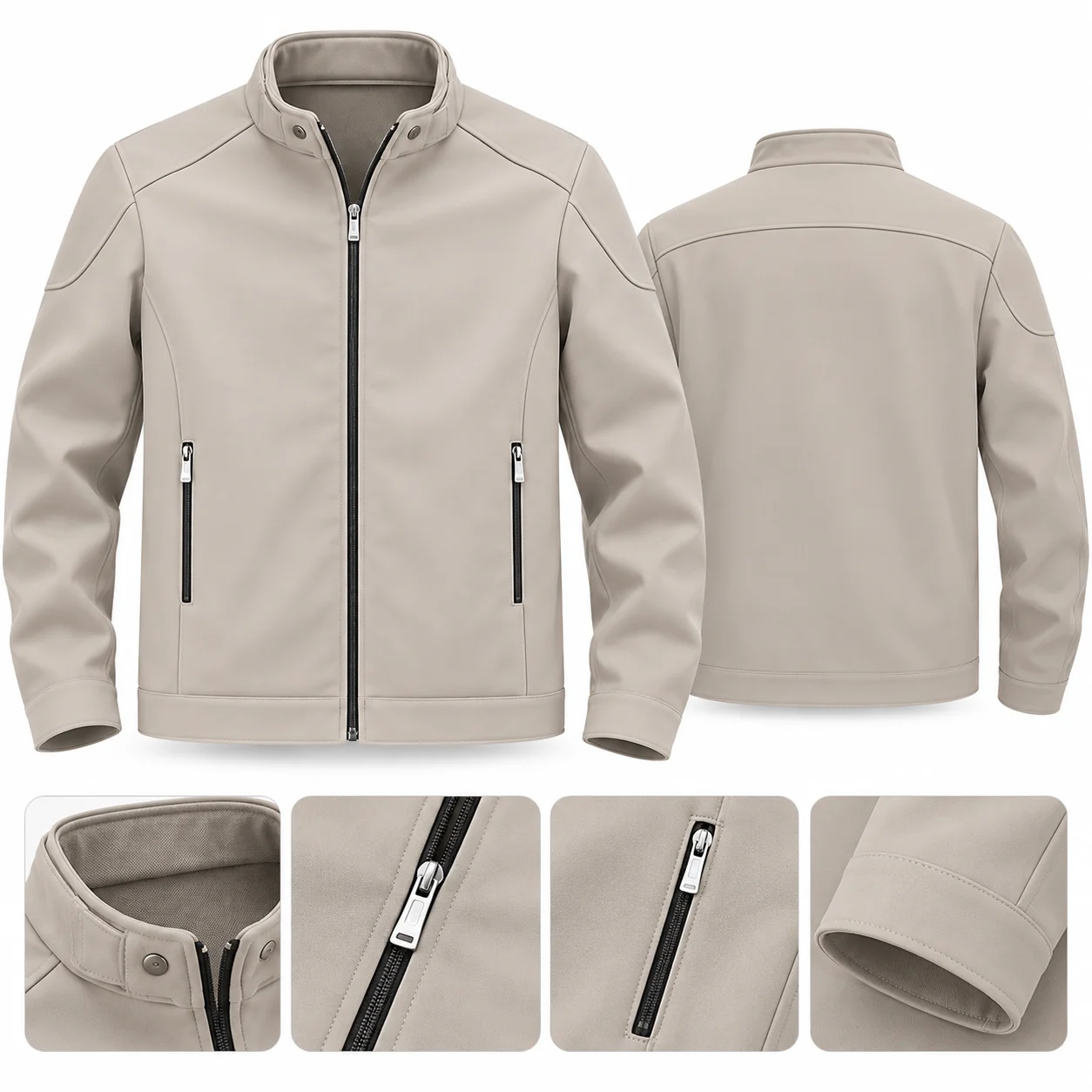 Men’s Beige Full-Zip Casual Jacket