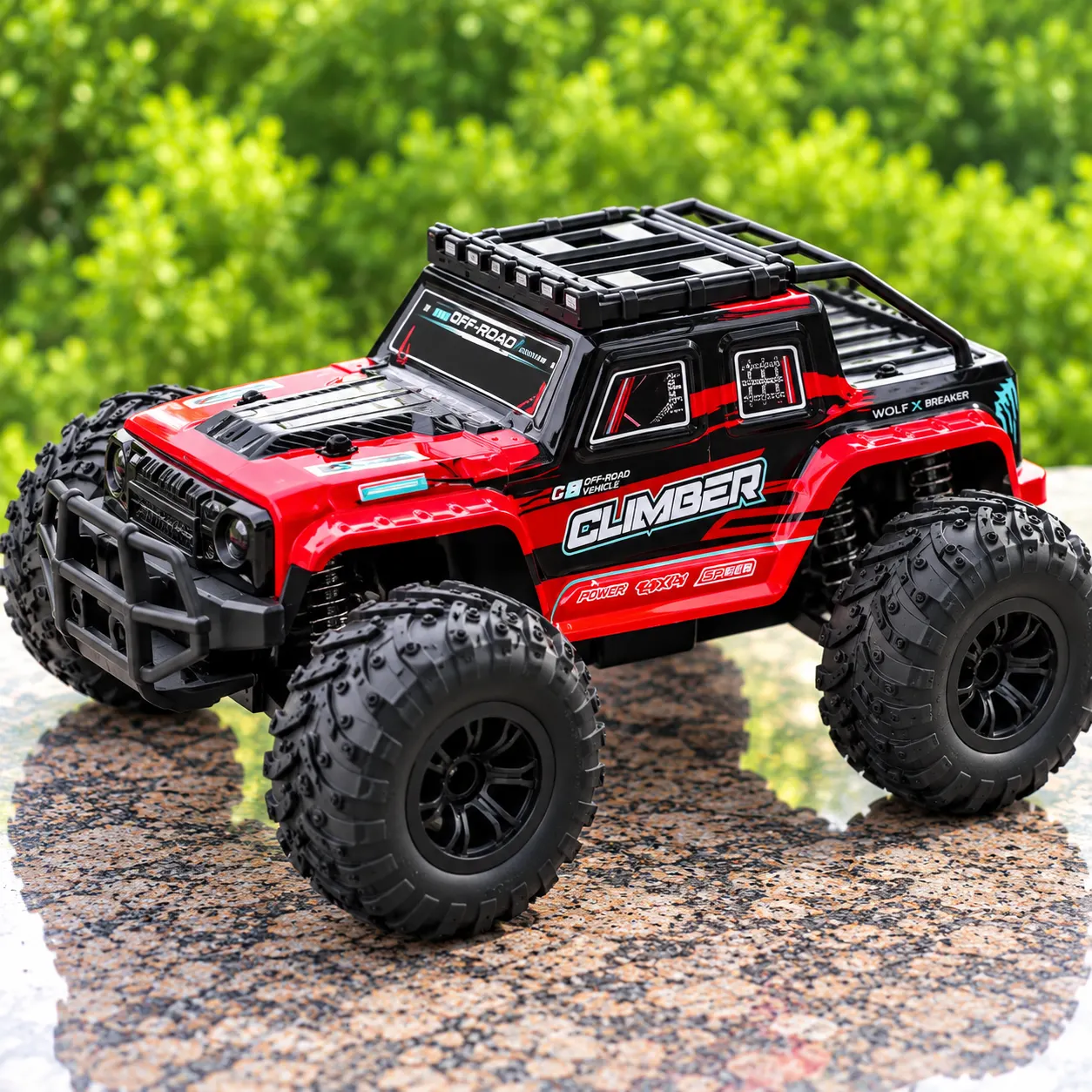 Red & Black Climber RC Off-Road Jeep with Roof Rack & Remote Control