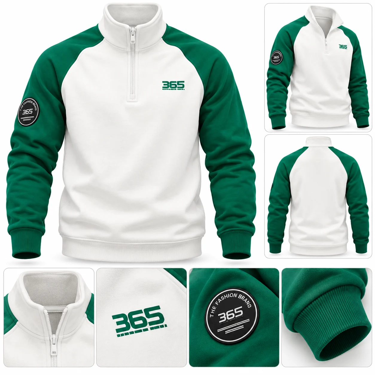 Men’s Green & White Half-Zip Sweatshirt