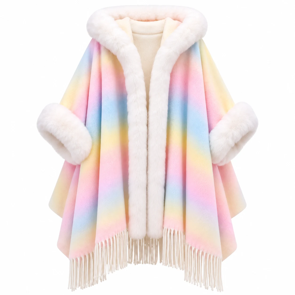 Women’s Pastel Rainbow Fuzzy Winter Jacket